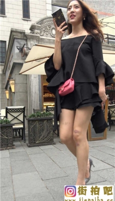 4K-街拍黑色连衣短裙高跟极品身材长腿漂亮美女[MP4/832M]