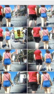 街拍蓝色牛仔热裤饱满圆润翘臀洋妞[MP4/170M]